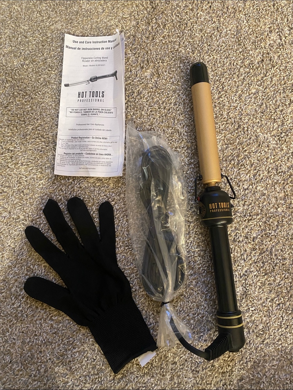 Hot Tools 1" Flipperless Curling Wand iron brand new with heat glove